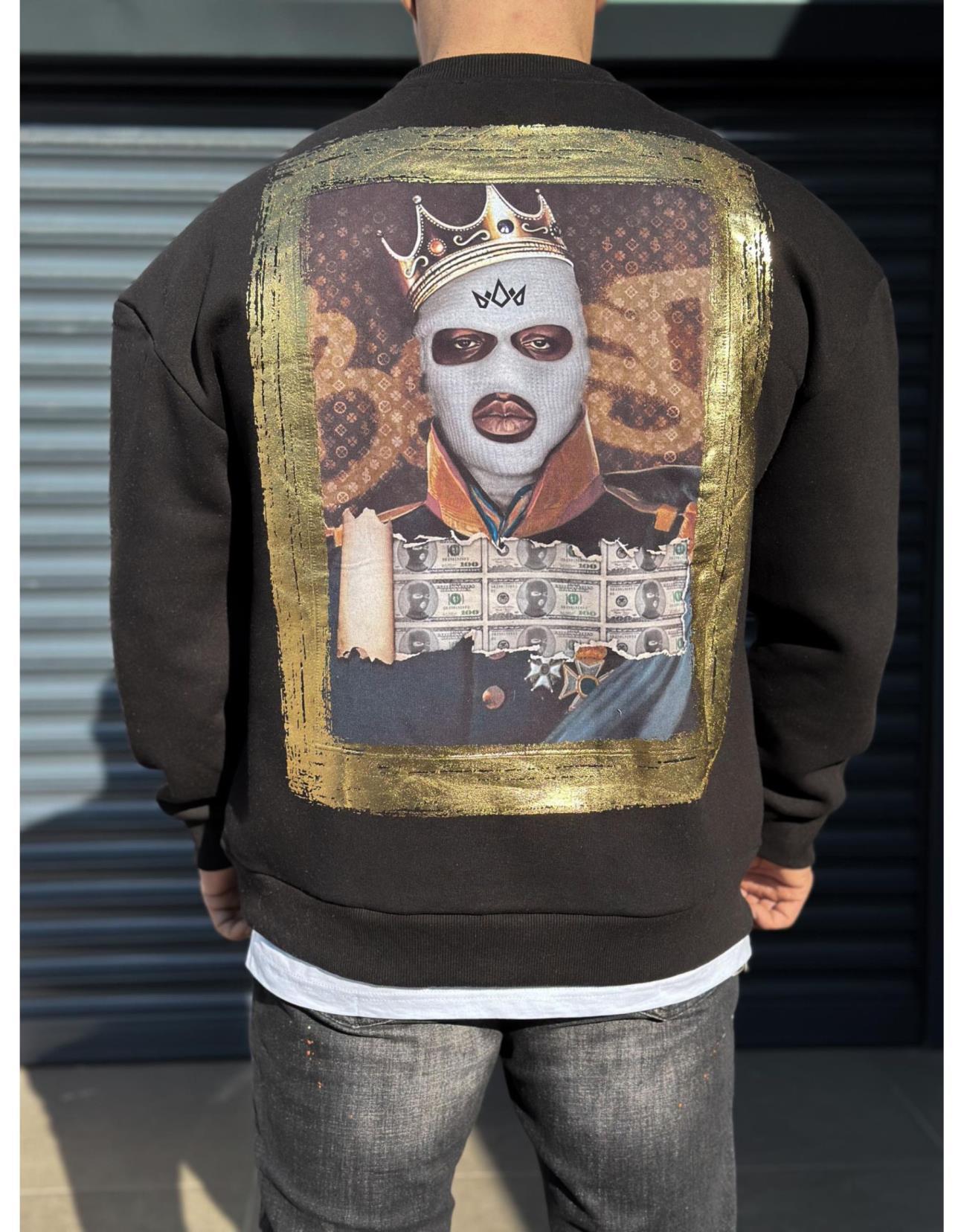 Bisiklet Yaka Önü Logo Detaylı Sırtı Baskılı Ribanalı Erkek Oversize Kalıp Sweatshirt