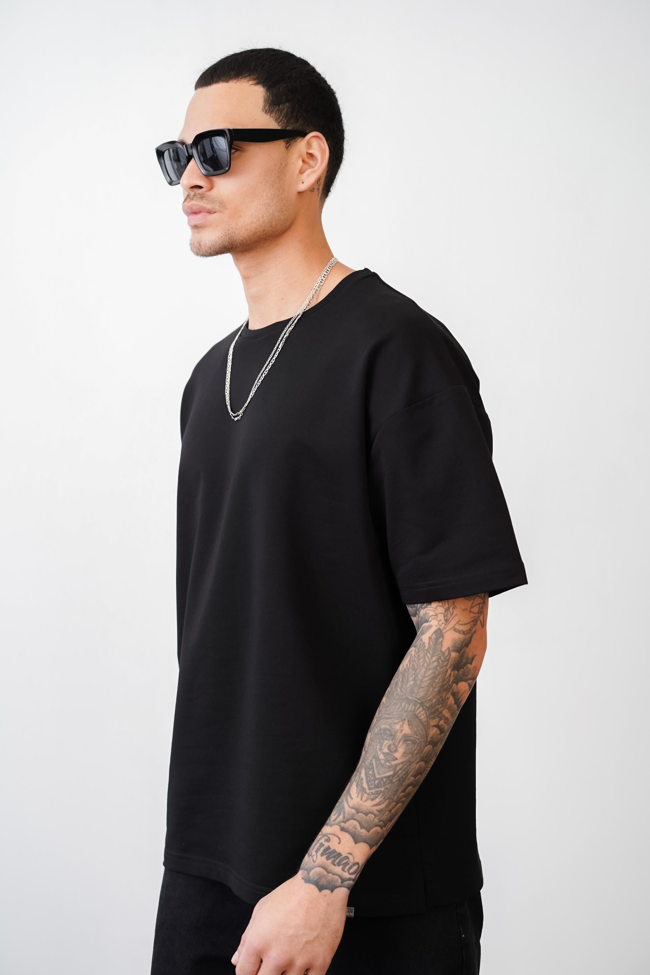 Bisiklet Yaka Oversize Düz Unisex Tişört