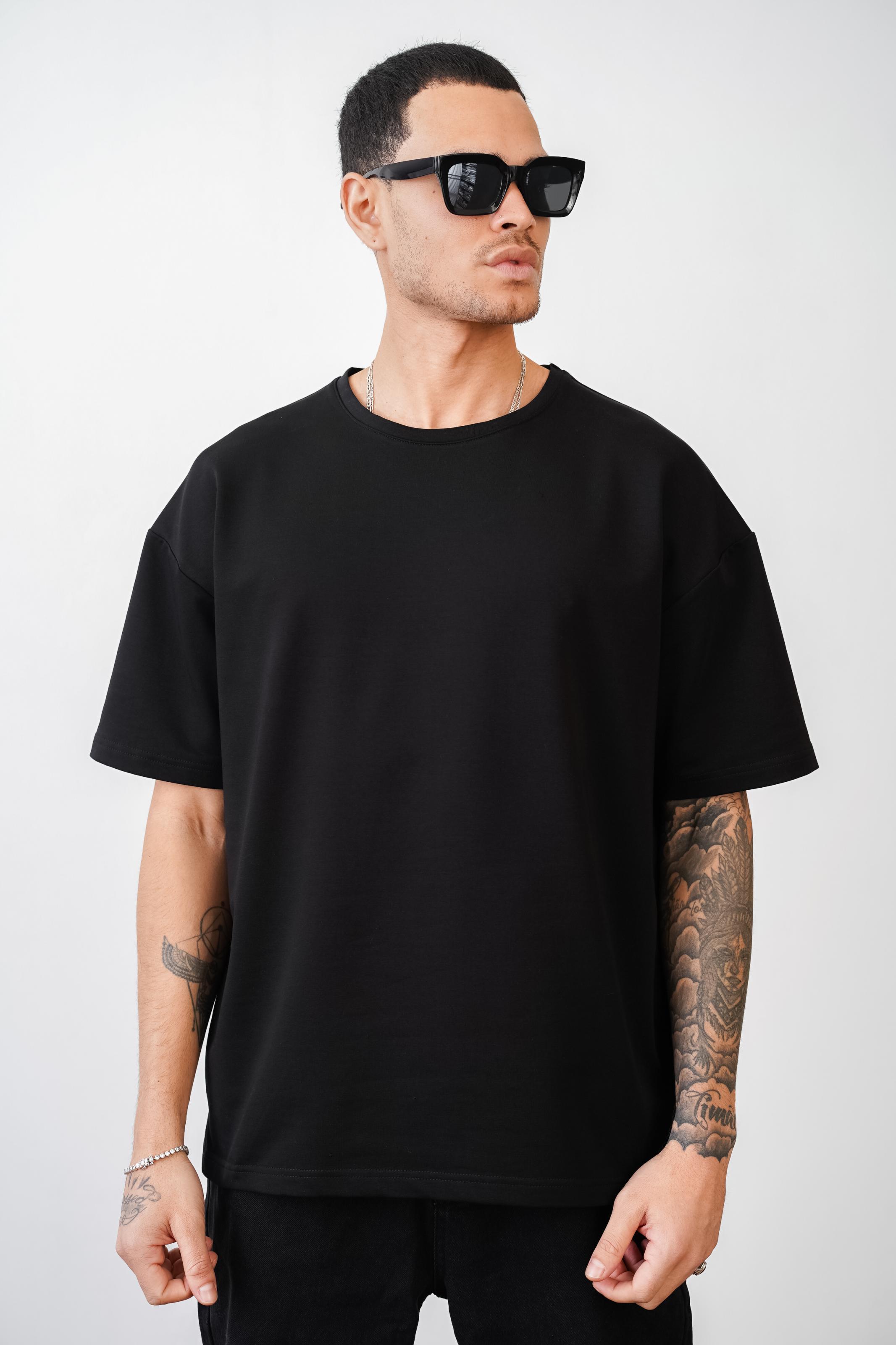 Bisiklet Yaka Oversize Düz Unisex Tişört