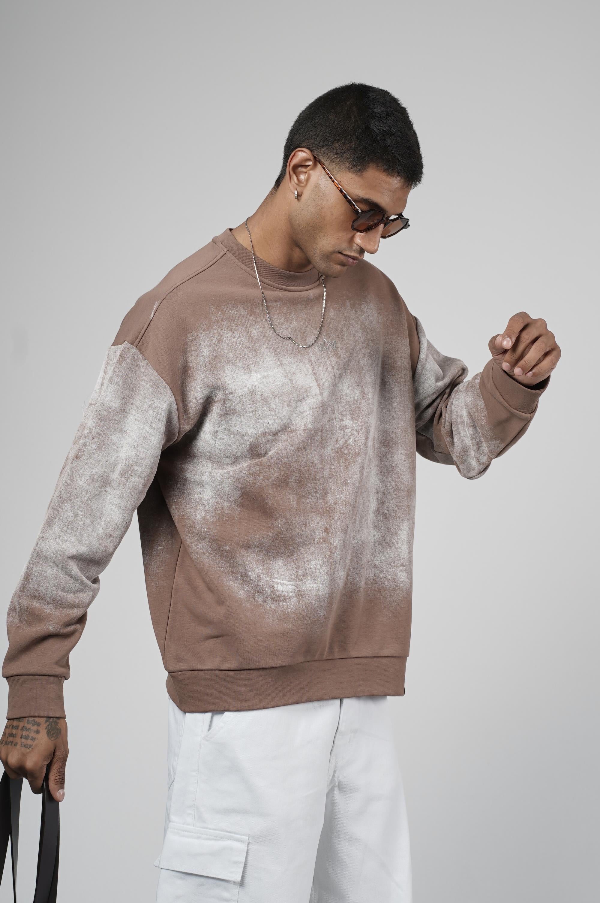 Bisiklet Yaka Yıkamalı Oversize Kalıp Logolu Sweatshirt