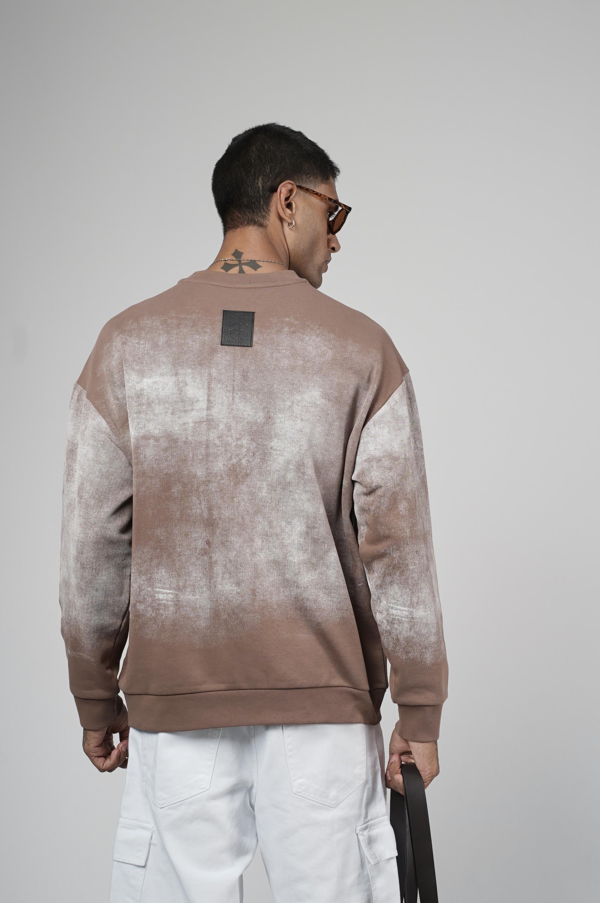 Bisiklet Yaka Yıkamalı Oversize Kalıp Logolu Sweatshirt