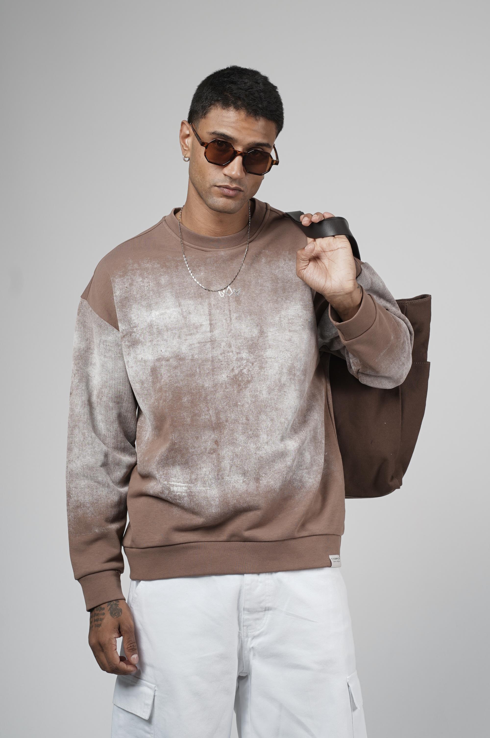 Bisiklet Yaka Yıkamalı Oversize Kalıp Logolu Sweatshirt