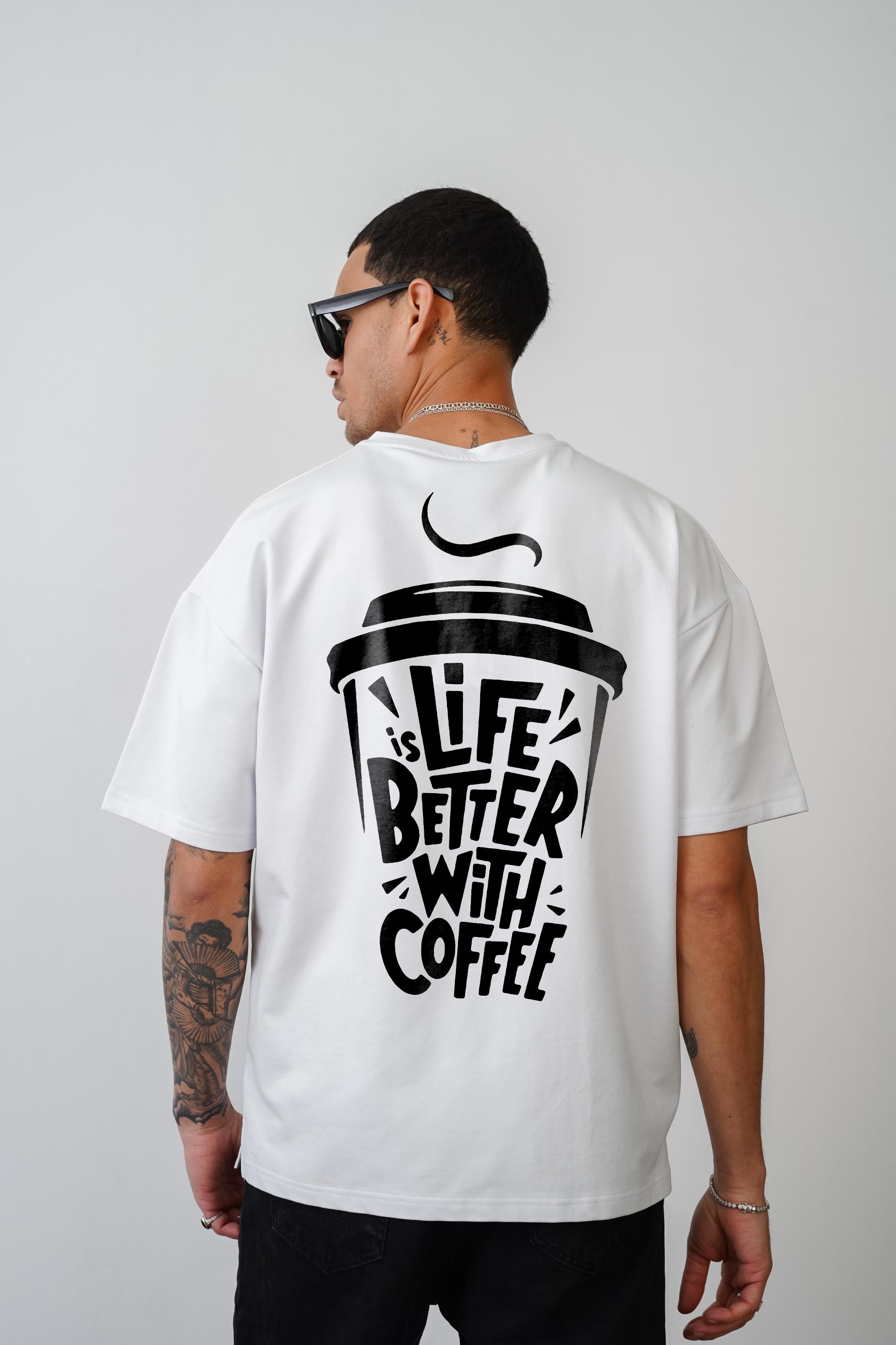 Coffee Cup Baskılı Unisex Oversize Kalıp Tişört Baskılı Unisex Oversize Kalıp Tişört