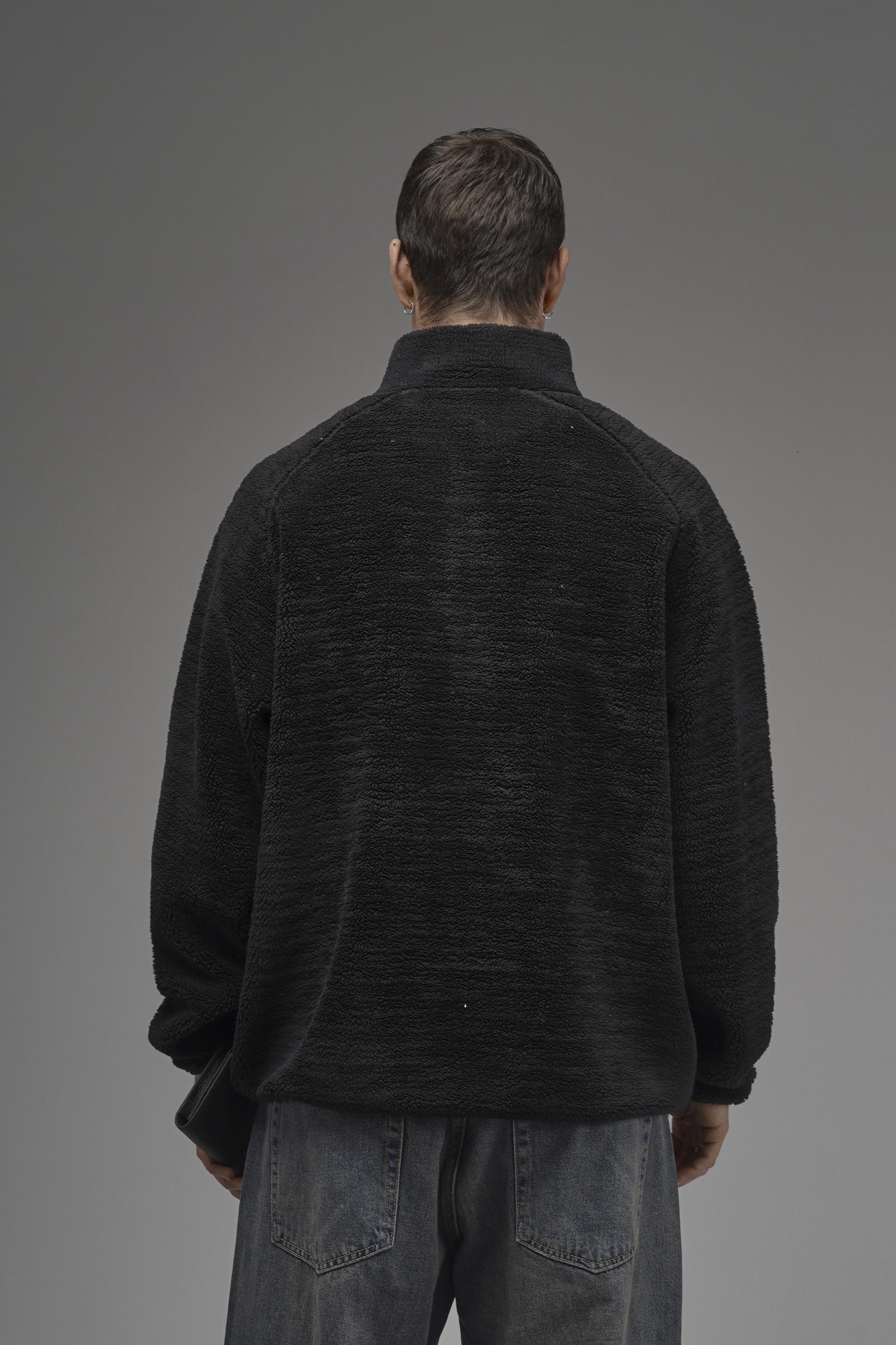 Dik Yaka Fermuarlı Cepli Reglan Kol Oversize Kalıp Erkek Polar