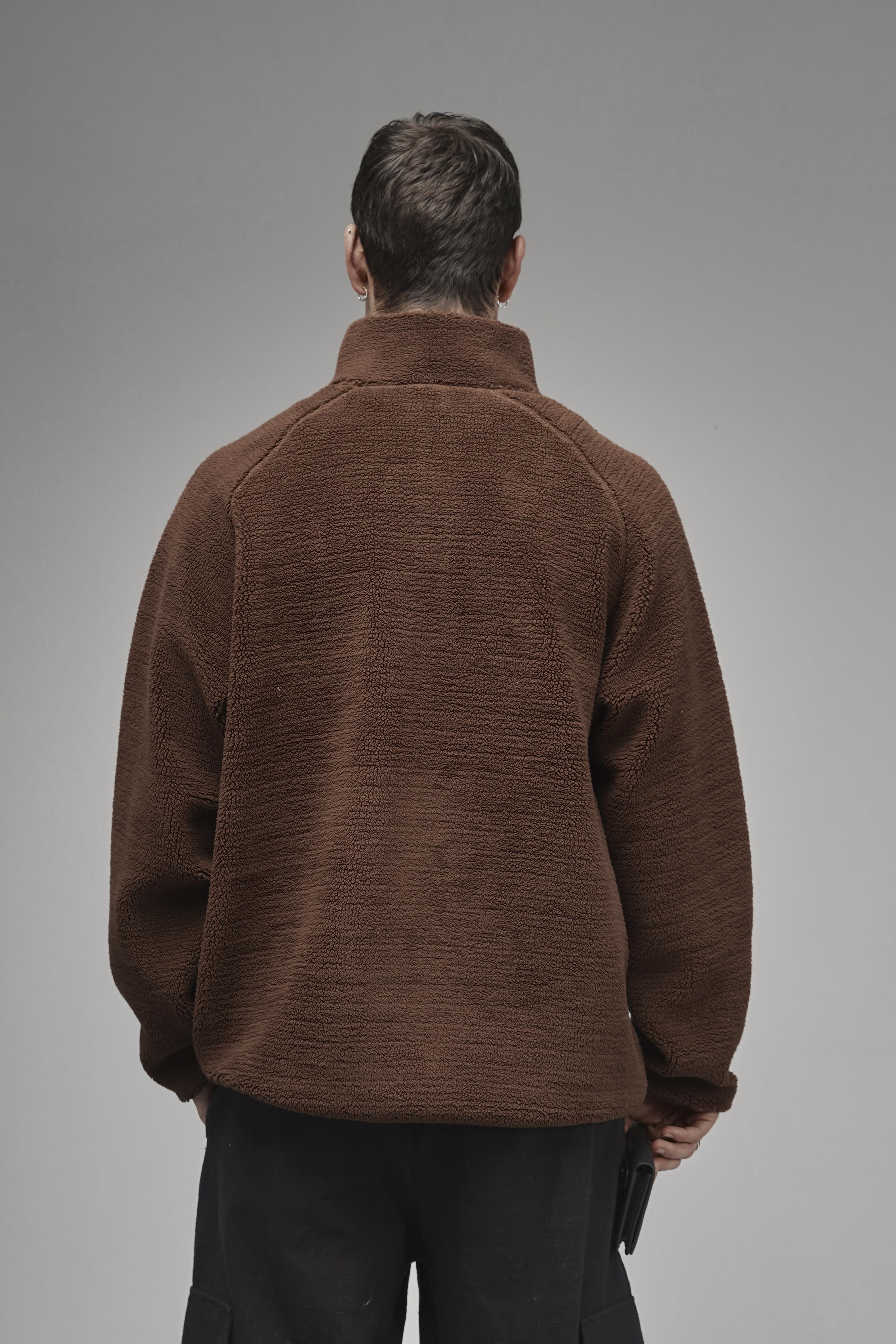Dik Yaka Fermuarlı Cepli Reglan Kol Oversize Kalıp Erkek Polar