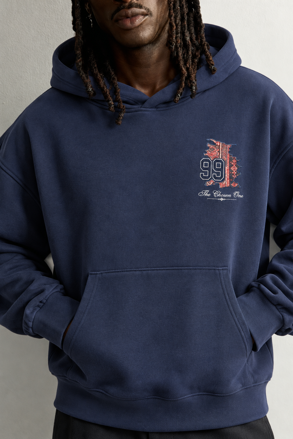 Erkek 99 Halı Desen Patch Nakışlı Şardonlu Kapüşonlu Oversize Sweatshirt