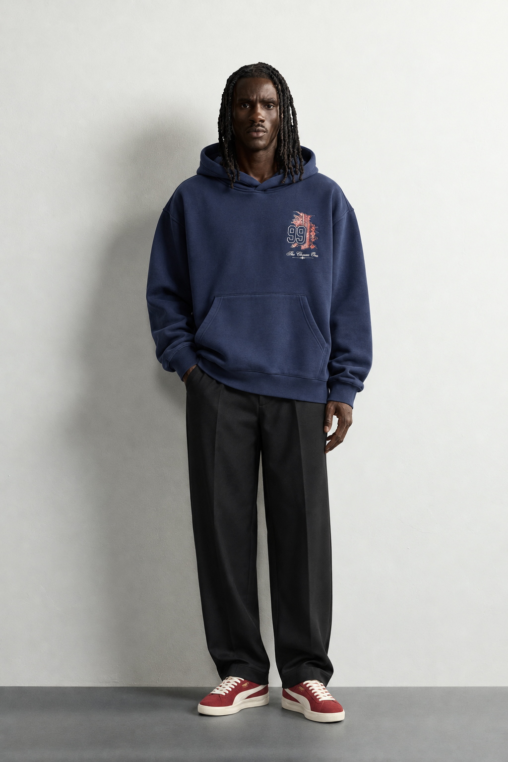 Erkek 99 Halı Desen Patch Nakışlı Şardonlu Kapüşonlu Oversize Sweatshirt