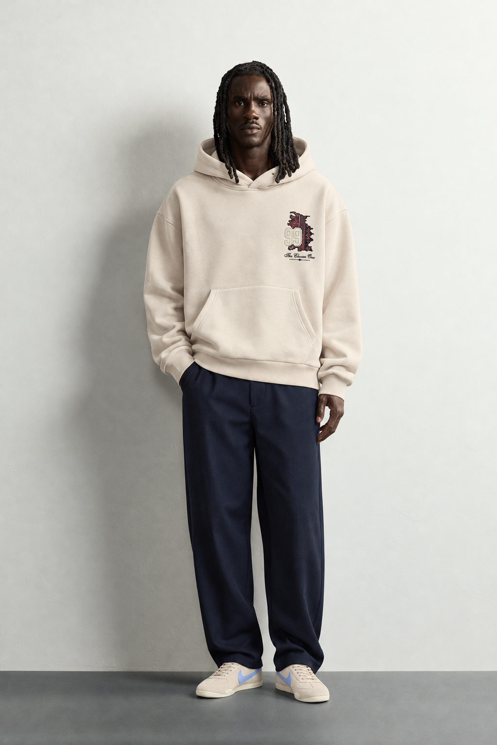 Erkek 99 Halı Desen Patch Nakışlı Şardonlu Kapüşonlu Oversize Sweatshirt
