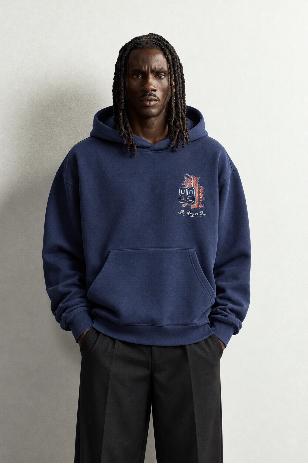 Erkek 99 Halı Desen Patch Nakışlı Şardonlu Kapüşonlu Oversize Sweatshirt