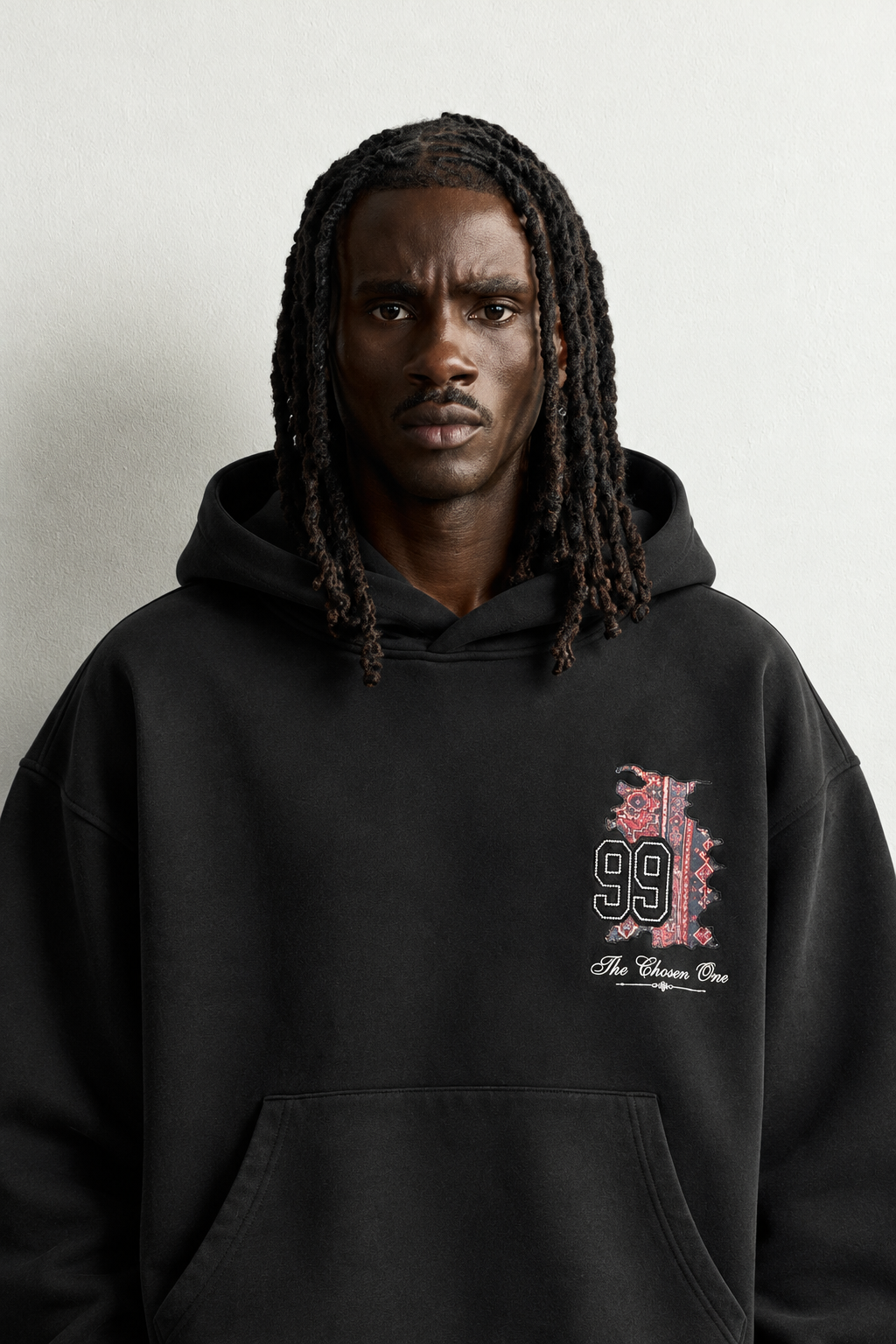 Erkek 99 Halı Desen Patch Nakışlı Şardonlu Kapüşonlu Oversize Sweatshirt