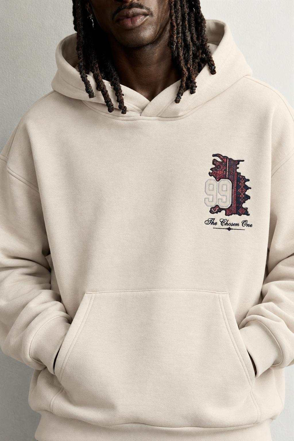 Erkek 99 Halı Desen Patch Nakışlı Şardonlu Kapüşonlu Oversize Sweatshirt