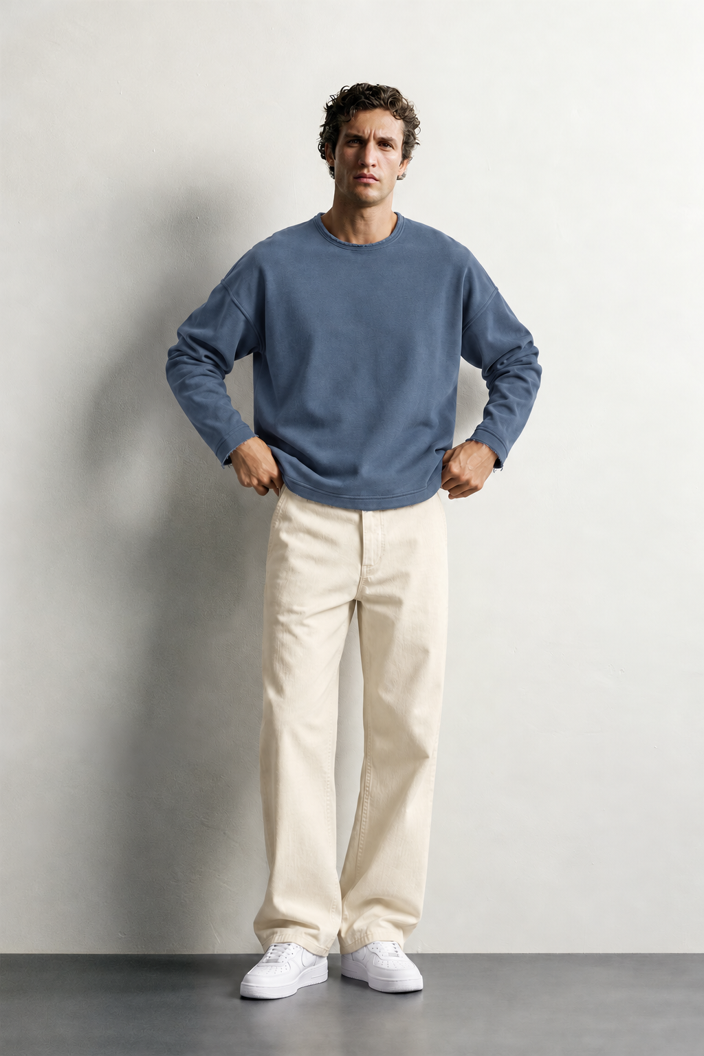 Erkek Basic Pis Yaka Oversize Sweatshirt