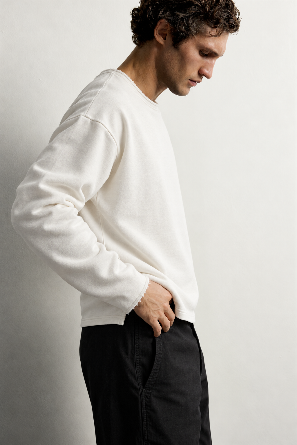 Erkek Basic Pis Yaka Oversize Sweatshirt
