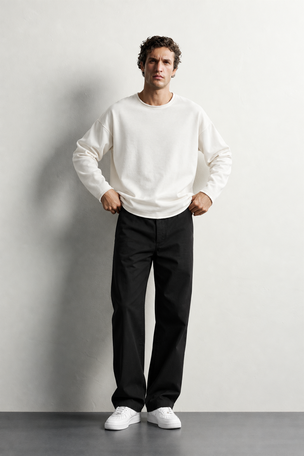 Erkek Basic Pis Yaka Oversize Sweatshirt