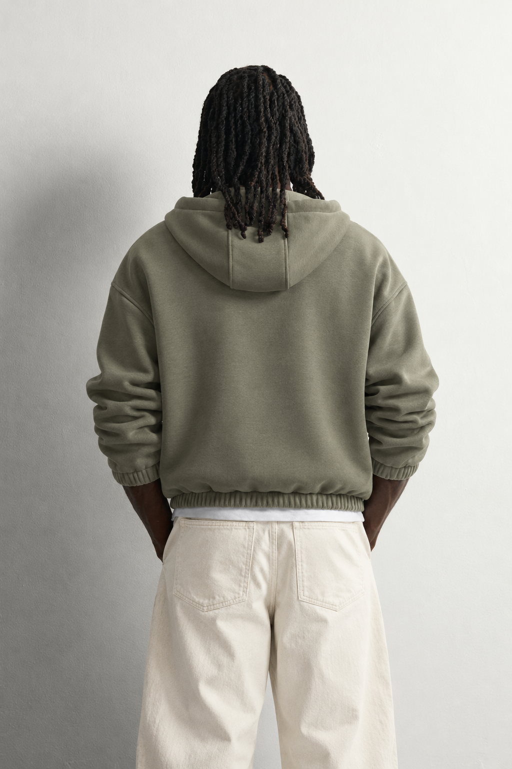 Erkek Deri Cep Detaylı Fermuarlı Şardonlu Kapüşonlu Oversize Sweatshirt