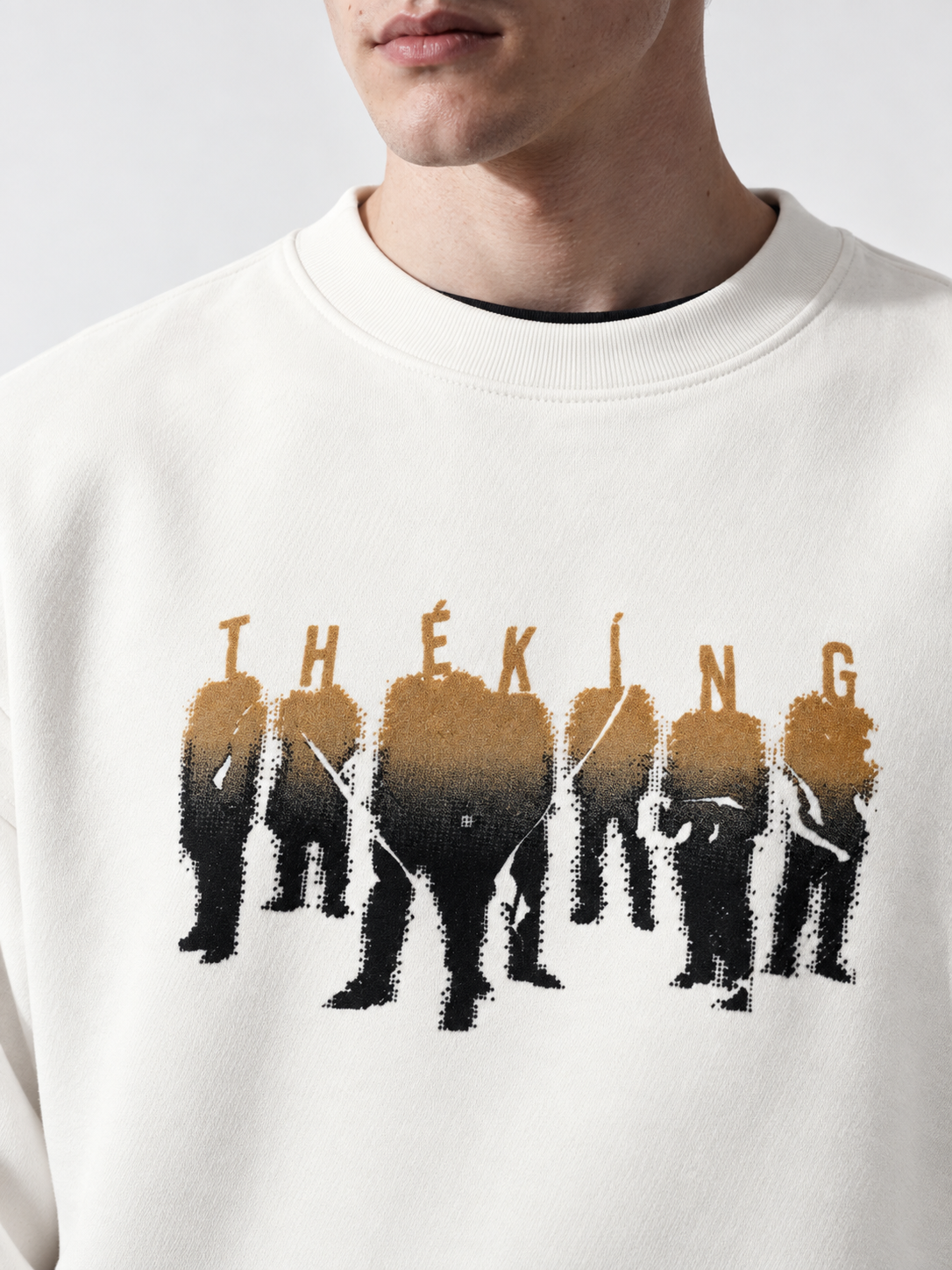 Erkek Göğüs Figür ve Tipografi Baskılı Bisiklet Yaka Oversize Sweatshirt