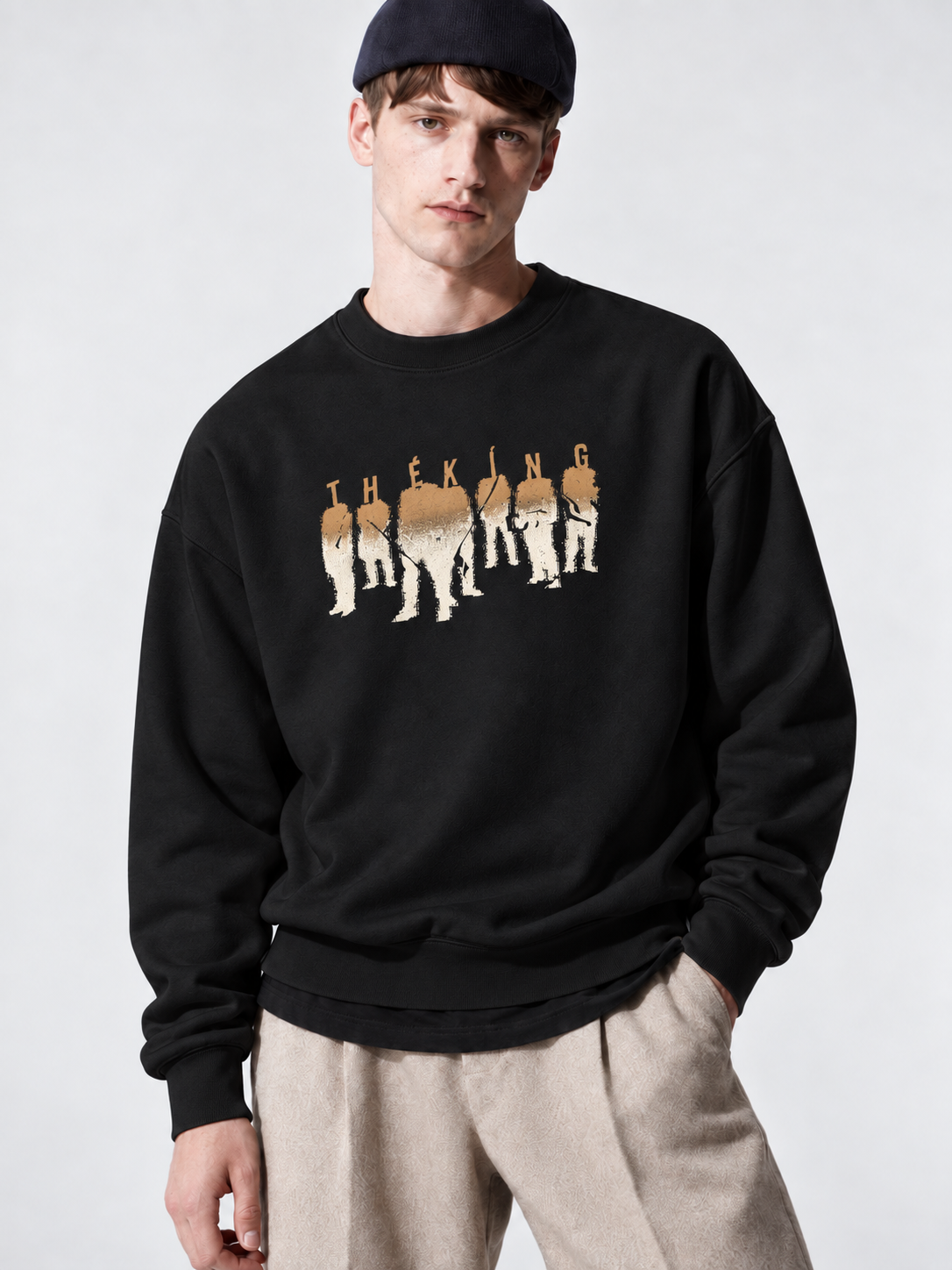 Erkek Göğüs Figür ve Tipografi Baskılı Bisiklet Yaka Oversize Sweatshirt