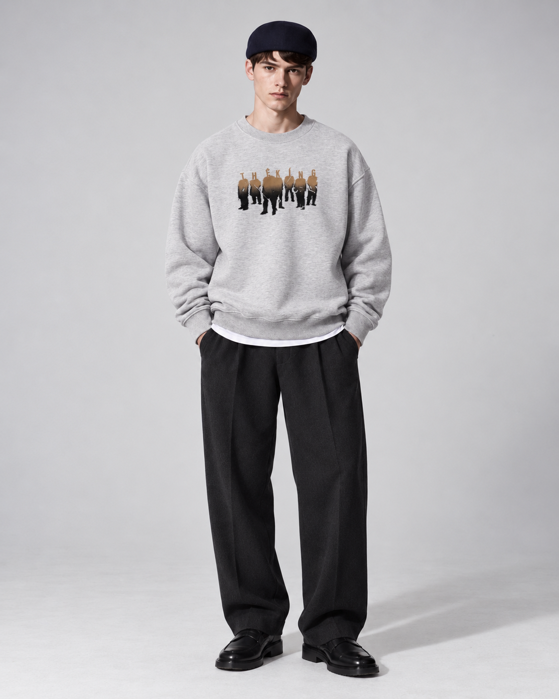 Erkek Göğüs Figür ve Tipografi Baskılı Bisiklet Yaka Oversize Sweatshirt
