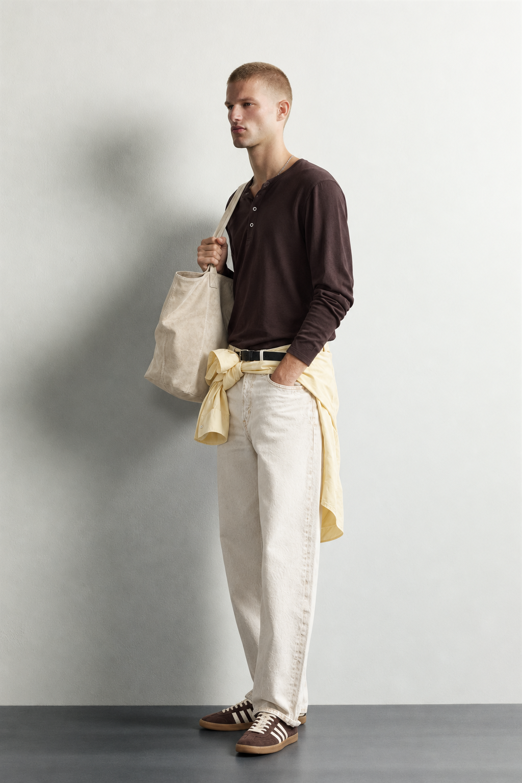 Erkek Henley Yaka Düğmeli Oversize Sweatshirt