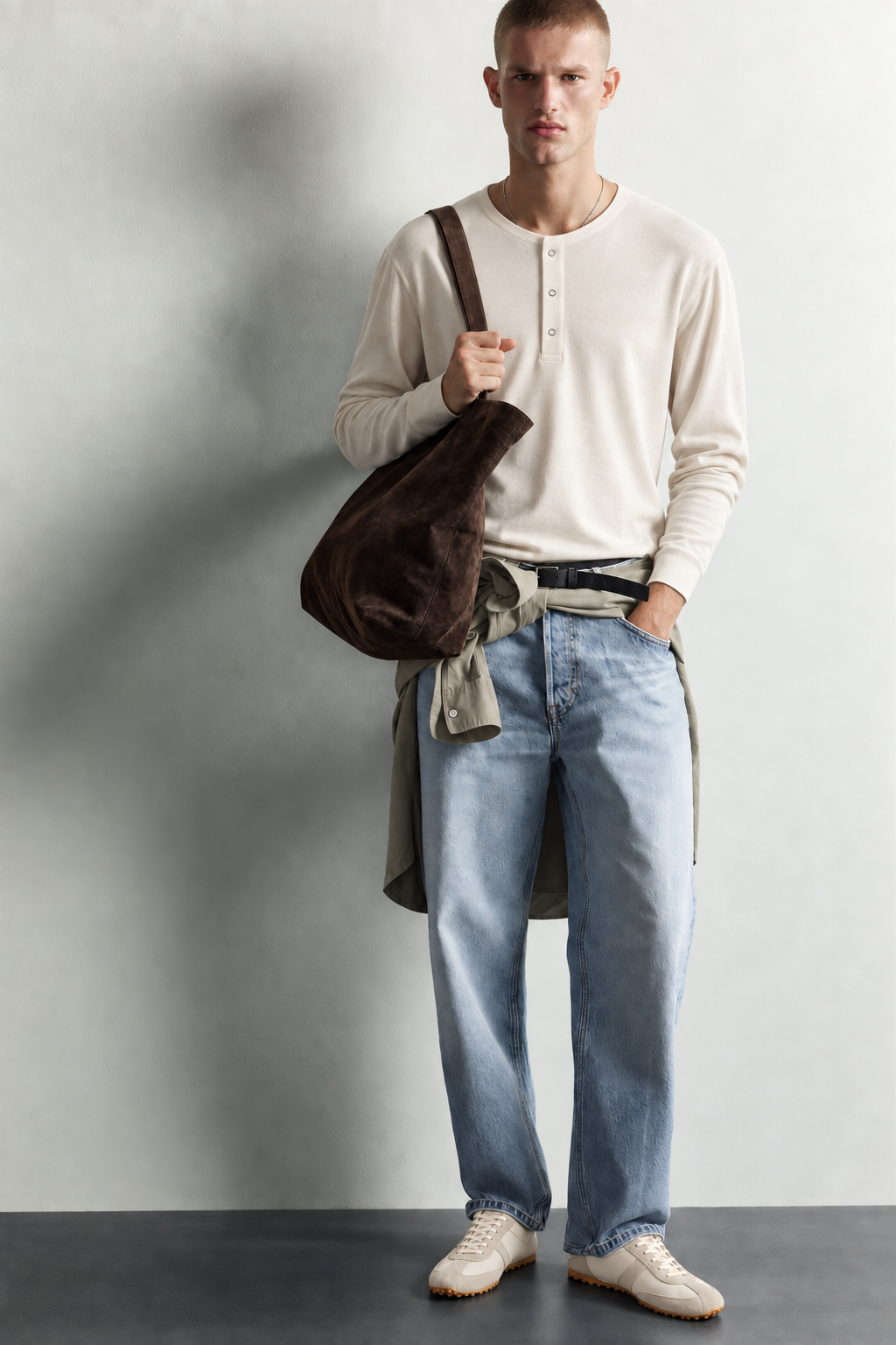 Erkek Henley Yaka Düğmeli Oversize Sweatshirt