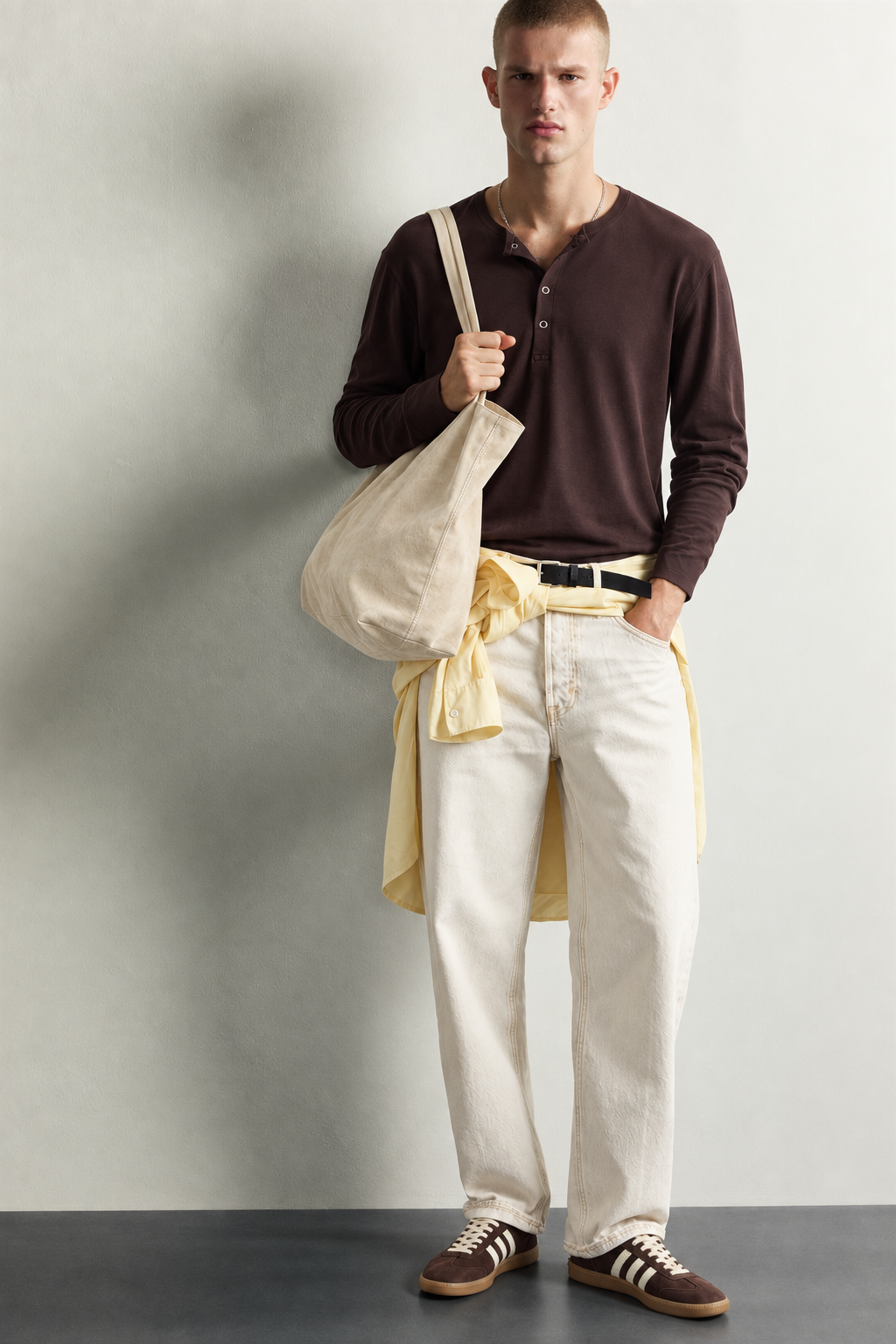 Erkek Henley Yaka Düğmeli Oversize Sweatshirt
