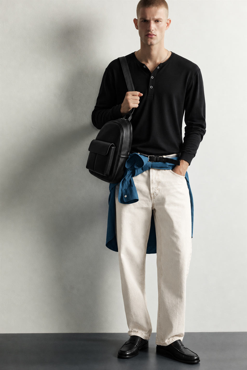 Erkek Henley Yaka Düğmeli Oversize Sweatshirt