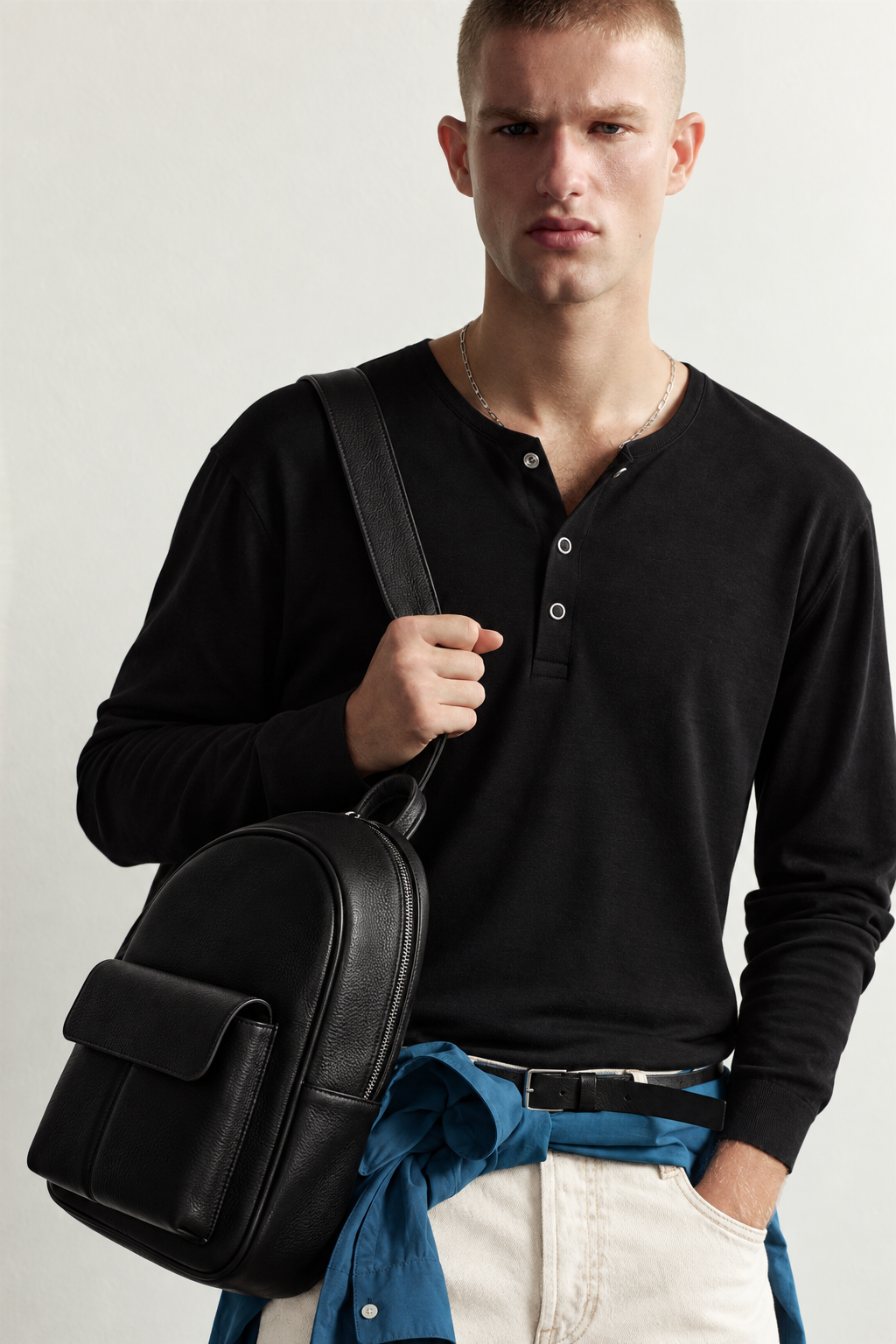 Erkek Henley Yaka Düğmeli Oversize Sweatshirt