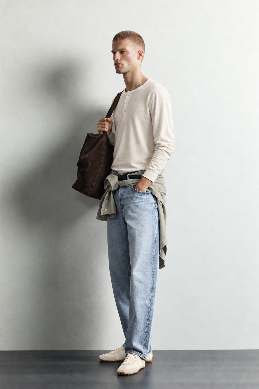 Erkek Henley Yaka Düğmeli Oversize Sweatshirt