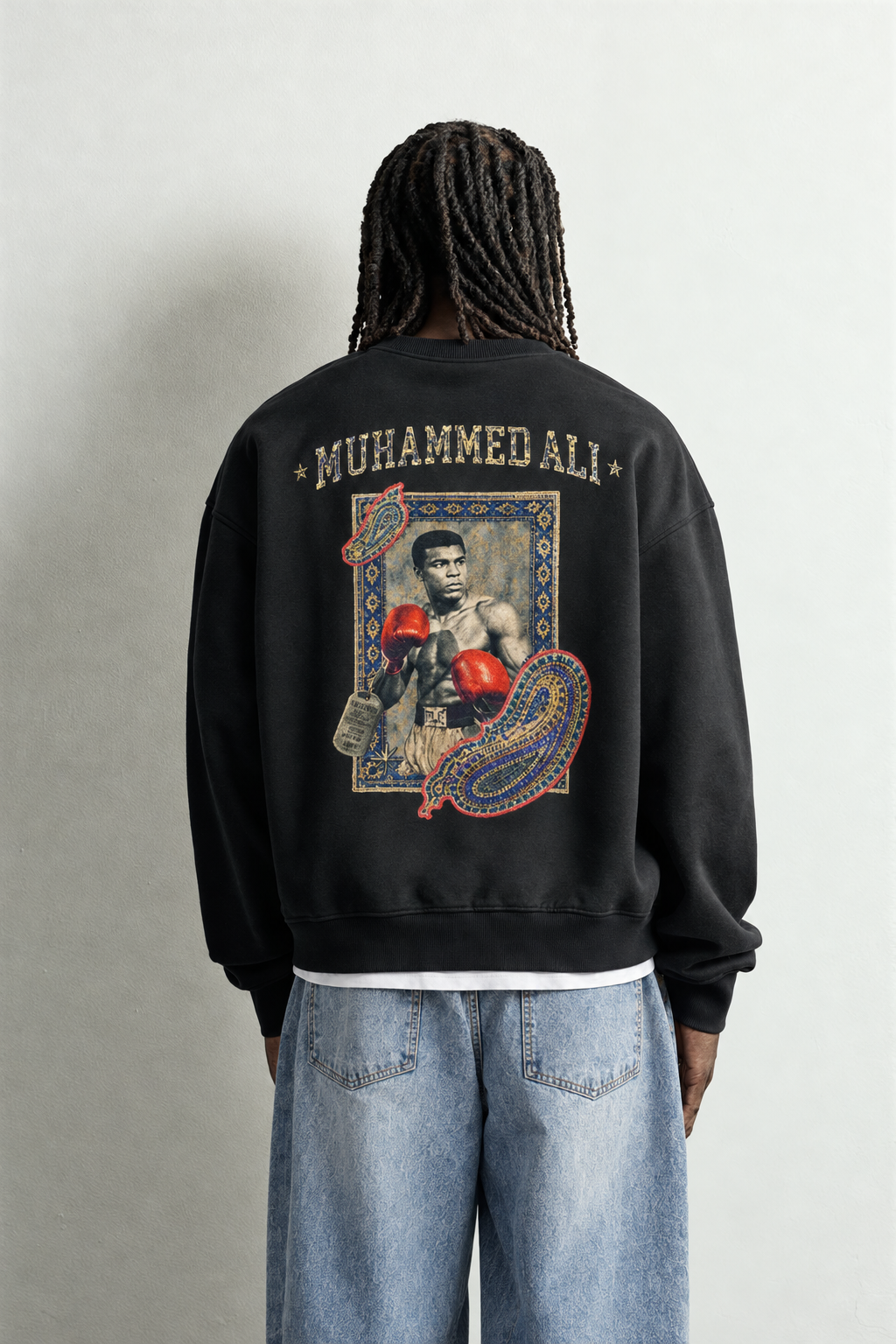 Erkek İçi Şardonlu Muhammed Ali Patch Baskılı Oversize Sweatshirt