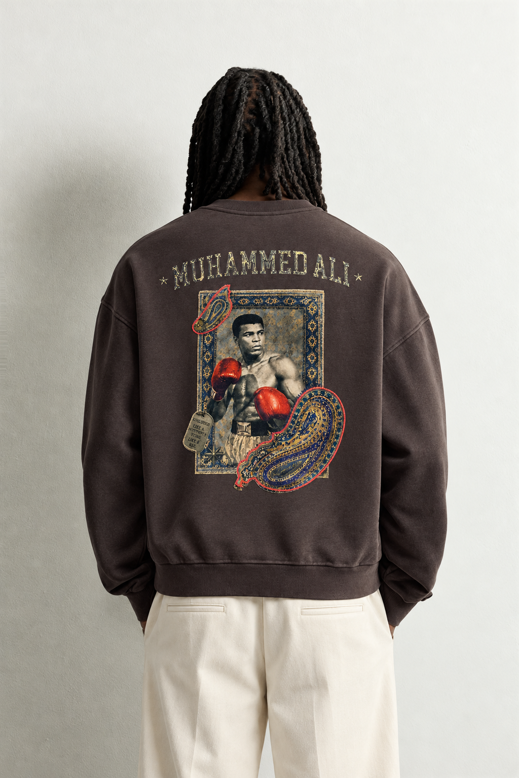 Erkek İçi Şardonlu Muhammed Ali Patch Baskılı Oversize Sweatshirt