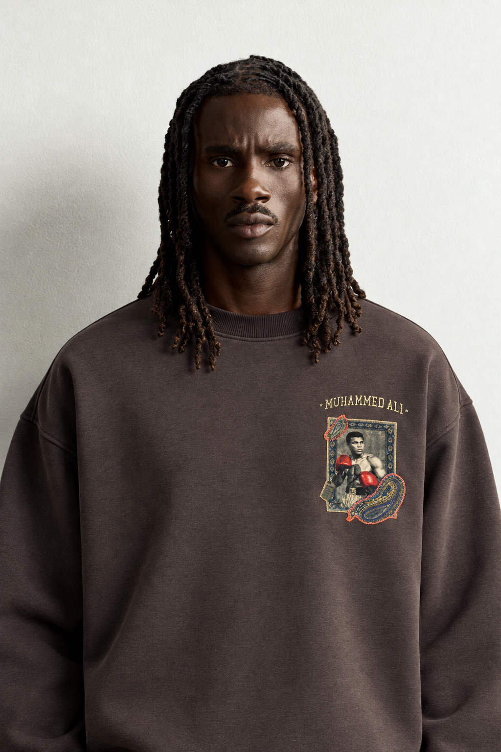 Erkek İçi Şardonlu Muhammed Ali Patch Baskılı Oversize Sweatshirt