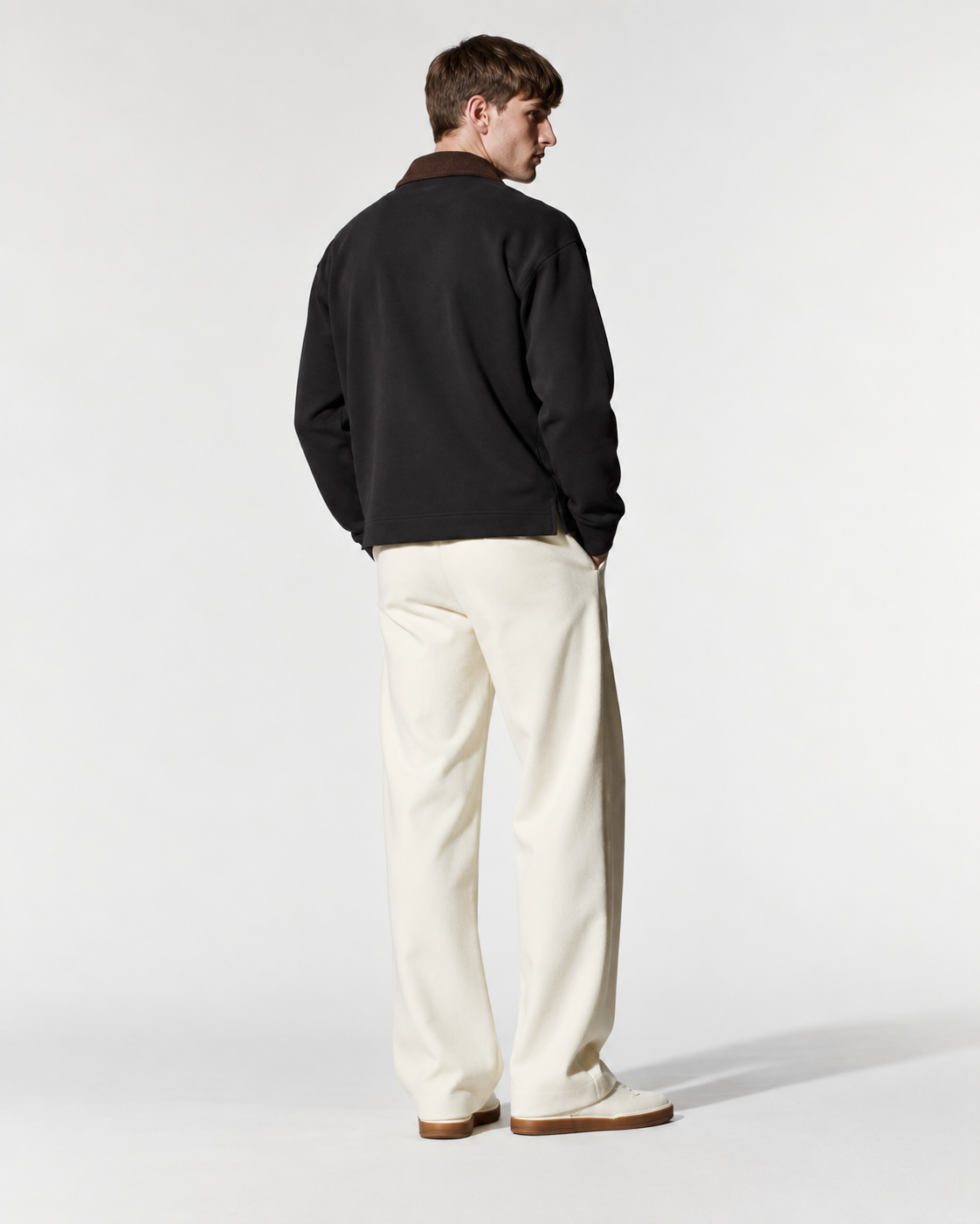 Erkek Kadife Yaka Fermuarlı Oversize Sweatshirt