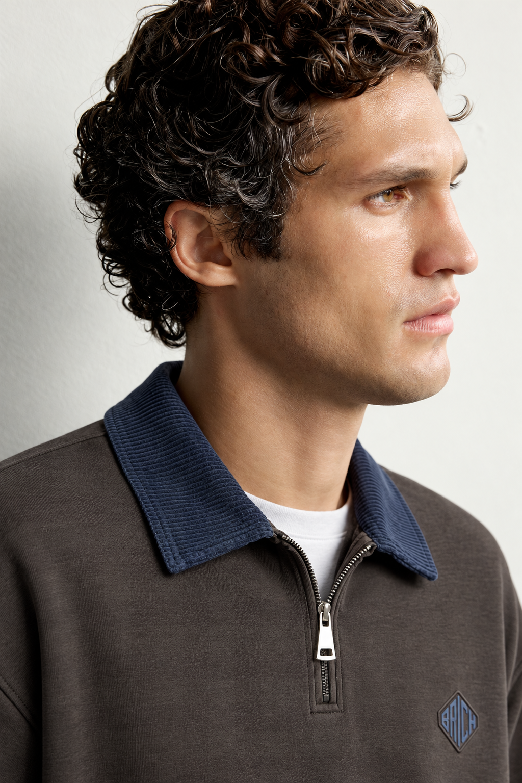 Erkek Kadife Yaka Fermuarlı Oversize Sweatshirt