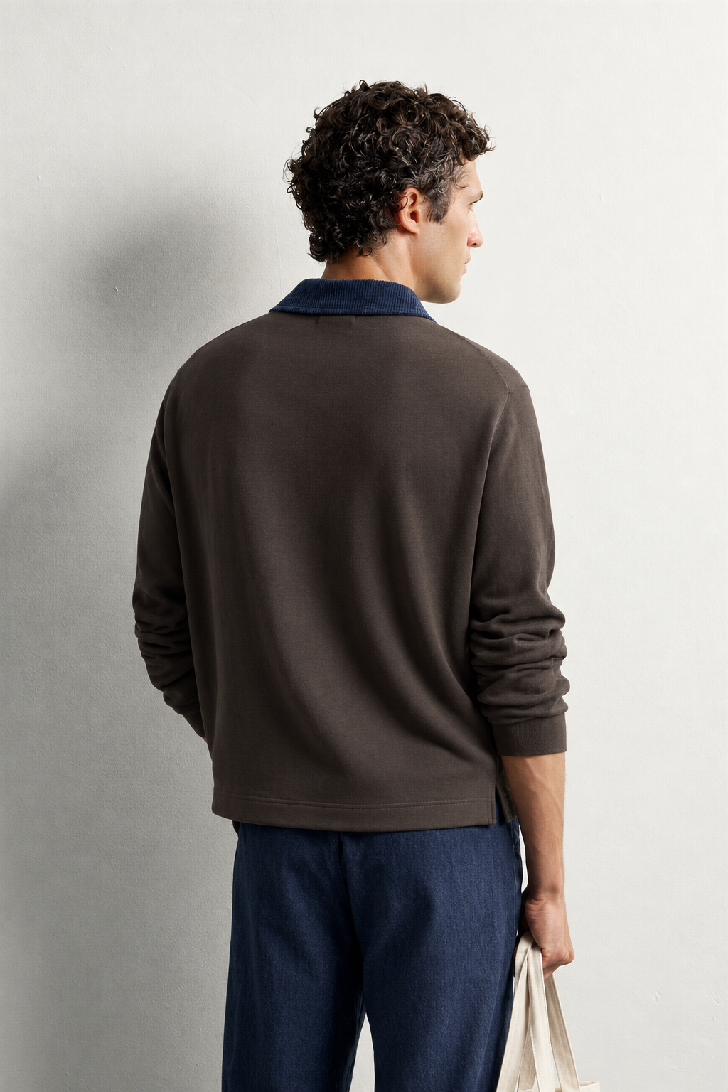 Erkek Kadife Yaka Fermuarlı Oversize Sweatshirt