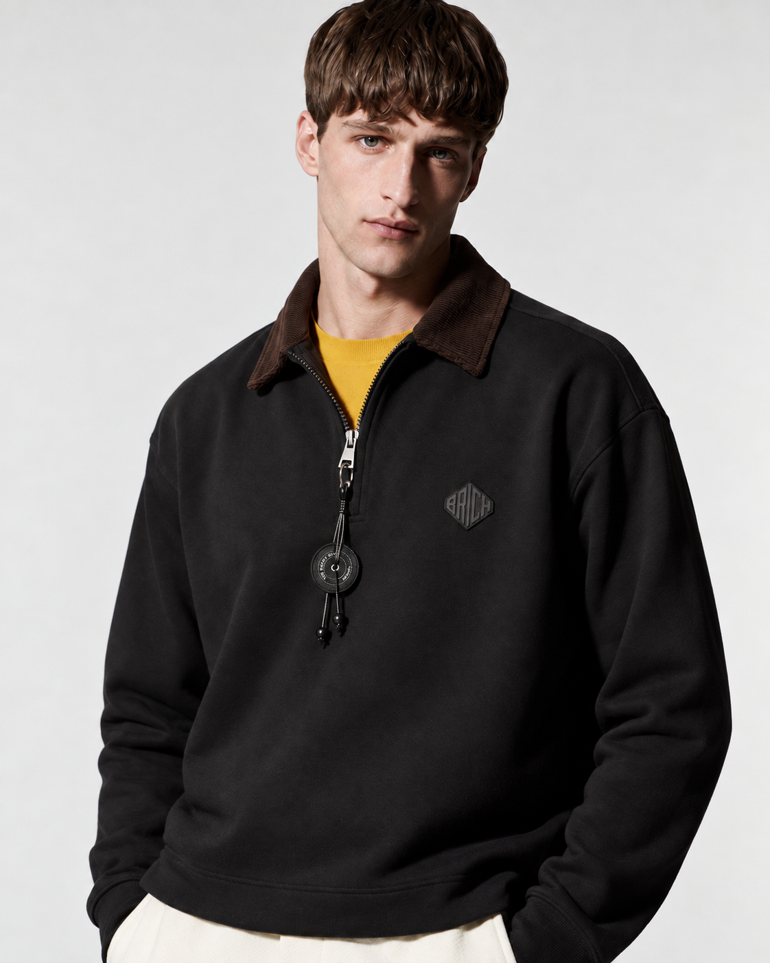 Erkek Kadife Yaka Fermuarlı Oversize Sweatshirt