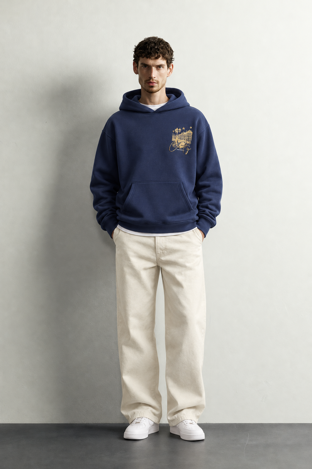 Erkek Kanguru Cepli Amsterdam Baskılı Şardonlu Kapüşonlu Oversize Sweatshirt