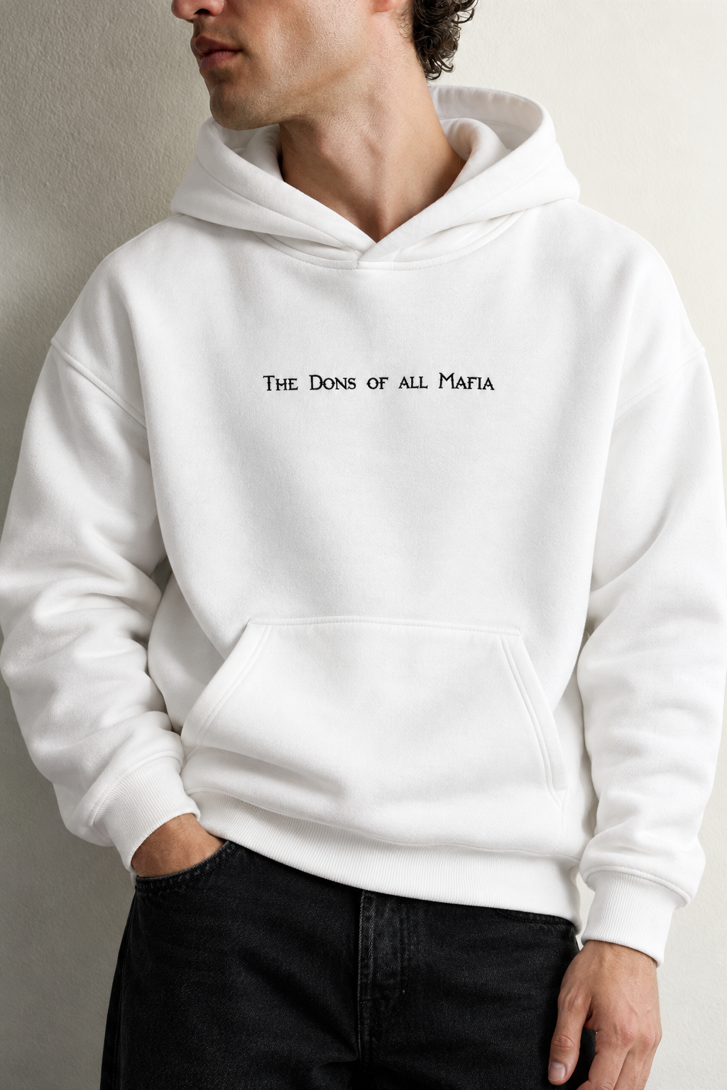 Erkek Kanguru Cepli Mafia Temalı Şardonlu Kapüşonlu Oversize Sweatshirt