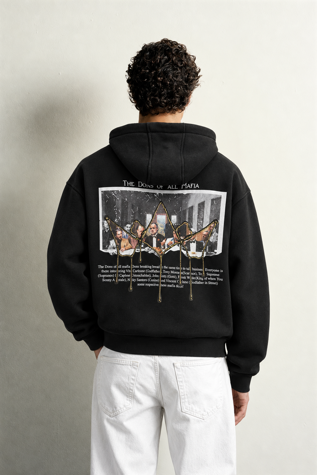 Erkek Kanguru Cepli Mafia Temalı Şardonlu Kapüşonlu Oversize Sweatshirt
