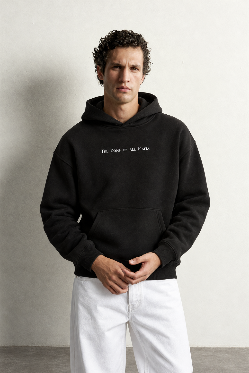 Erkek Kanguru Cepli Mafia Temalı Şardonlu Kapüşonlu Oversize Sweatshirt