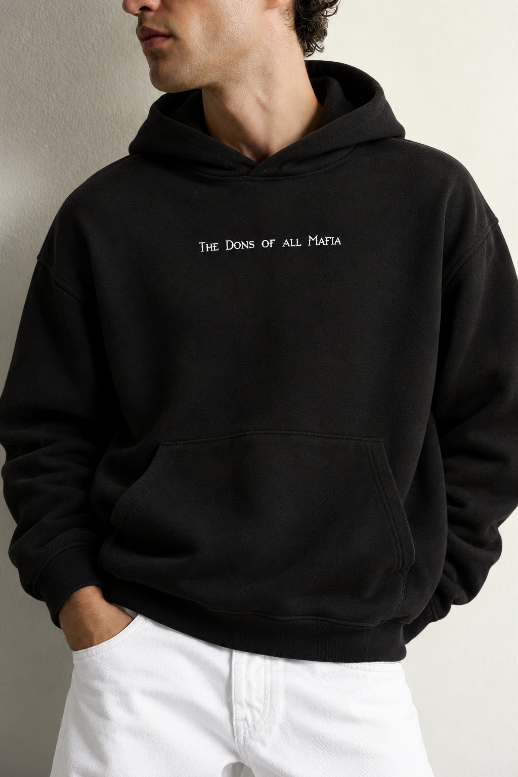 Erkek Kanguru Cepli Mafia Temalı Şardonlu Kapüşonlu Oversize Sweatshirt