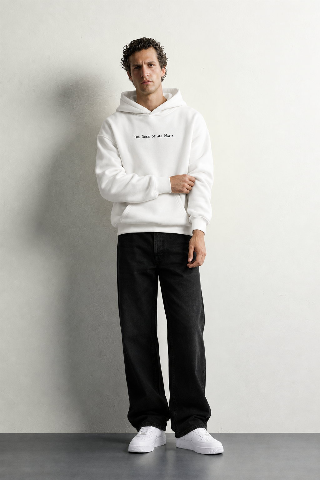 Erkek Kanguru Cepli Mafia Temalı Şardonlu Kapüşonlu Oversize Sweatshirt