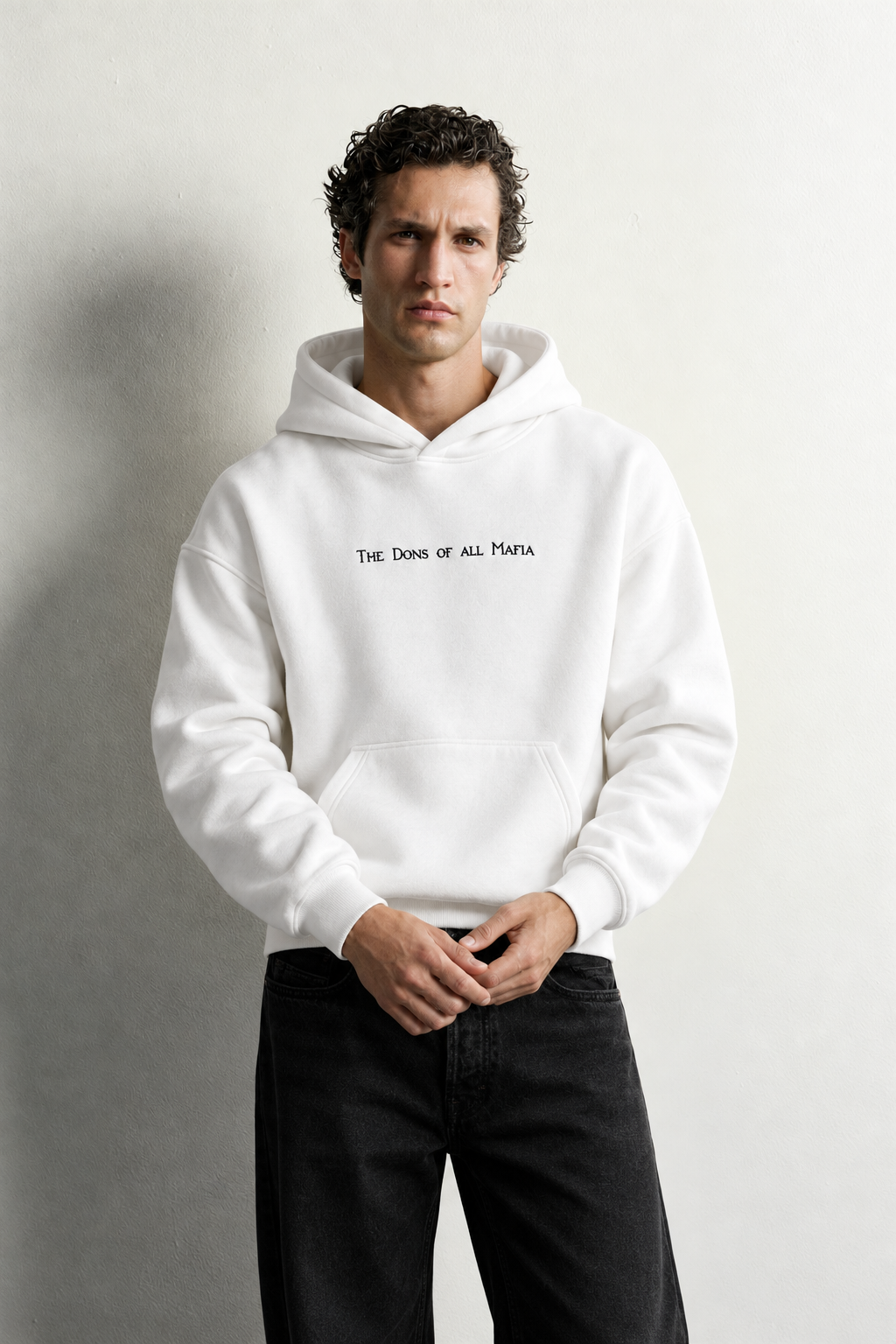Erkek Kanguru Cepli Mafia Temalı Şardonlu Kapüşonlu Oversize Sweatshirt