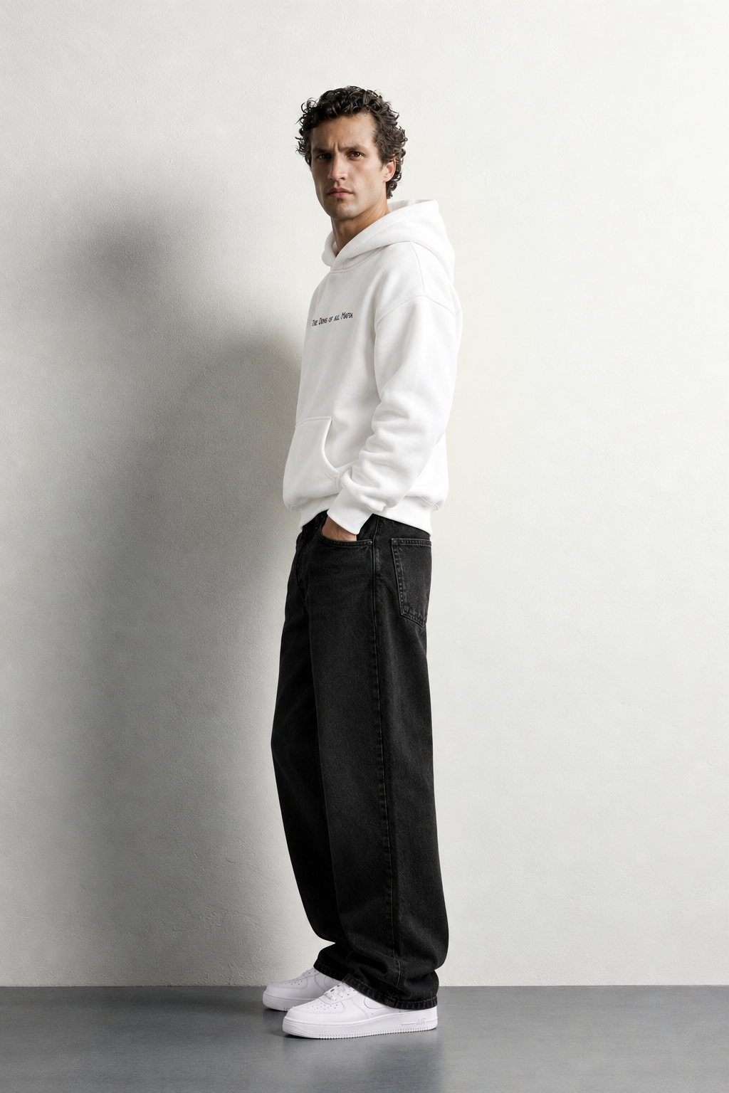 Erkek Kanguru Cepli Mafia Temalı Şardonlu Kapüşonlu Oversize Sweatshirt