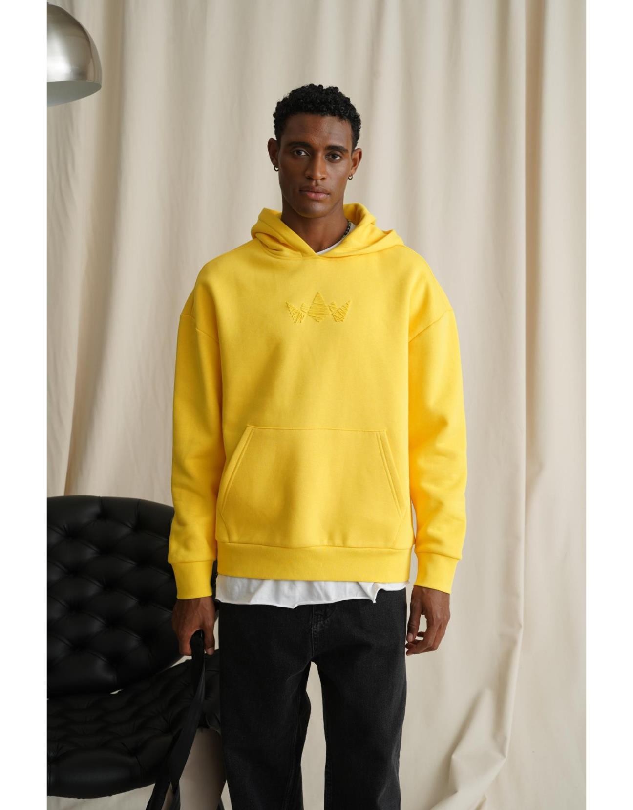 Erkek Kapuşonlu Enjeksiyon Baskılı İçi Şardonlu Sweatshirt