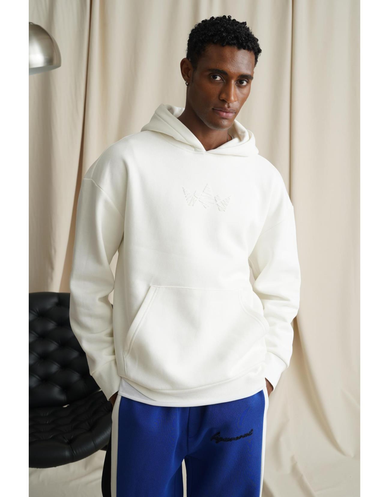 Erkek Kapuşonlu Enjeksiyon Baskılı İçi Şardonlu Sweatshirt
