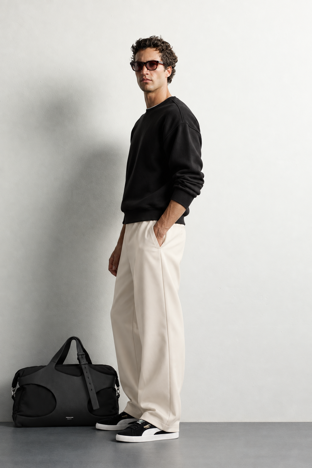 Erkek Ön ve Sırt Kabartma Nakış Detaylı Bisiklet Yaka Oversize Sweatshirt