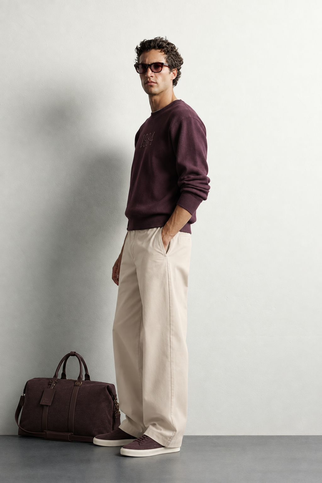 Erkek Ön ve Sırt Kabartma Nakış Detaylı Bisiklet Yaka Oversize Sweatshirt