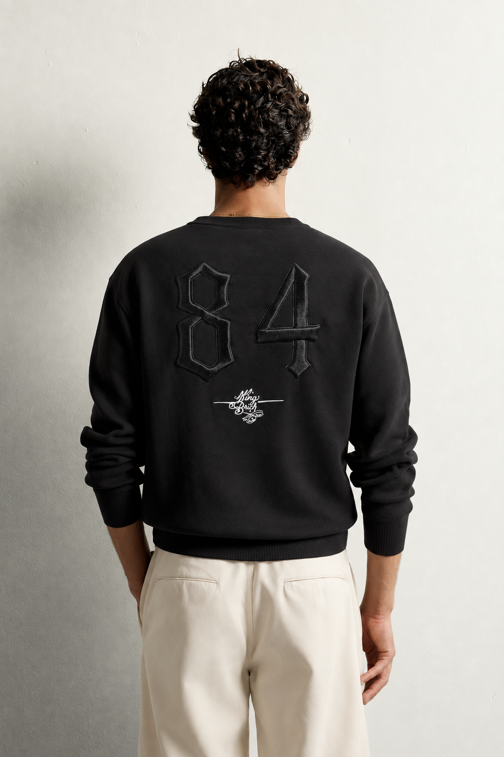 Erkek Ön ve Sırt Kabartma Nakış Detaylı Bisiklet Yaka Oversize Sweatshirt