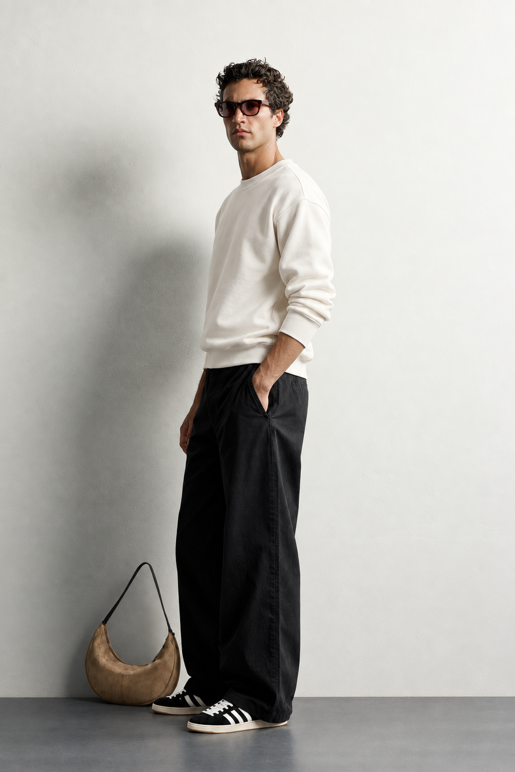 Erkek Ön ve Sırt Kabartma Nakış Detaylı Bisiklet Yaka Oversize Sweatshirt