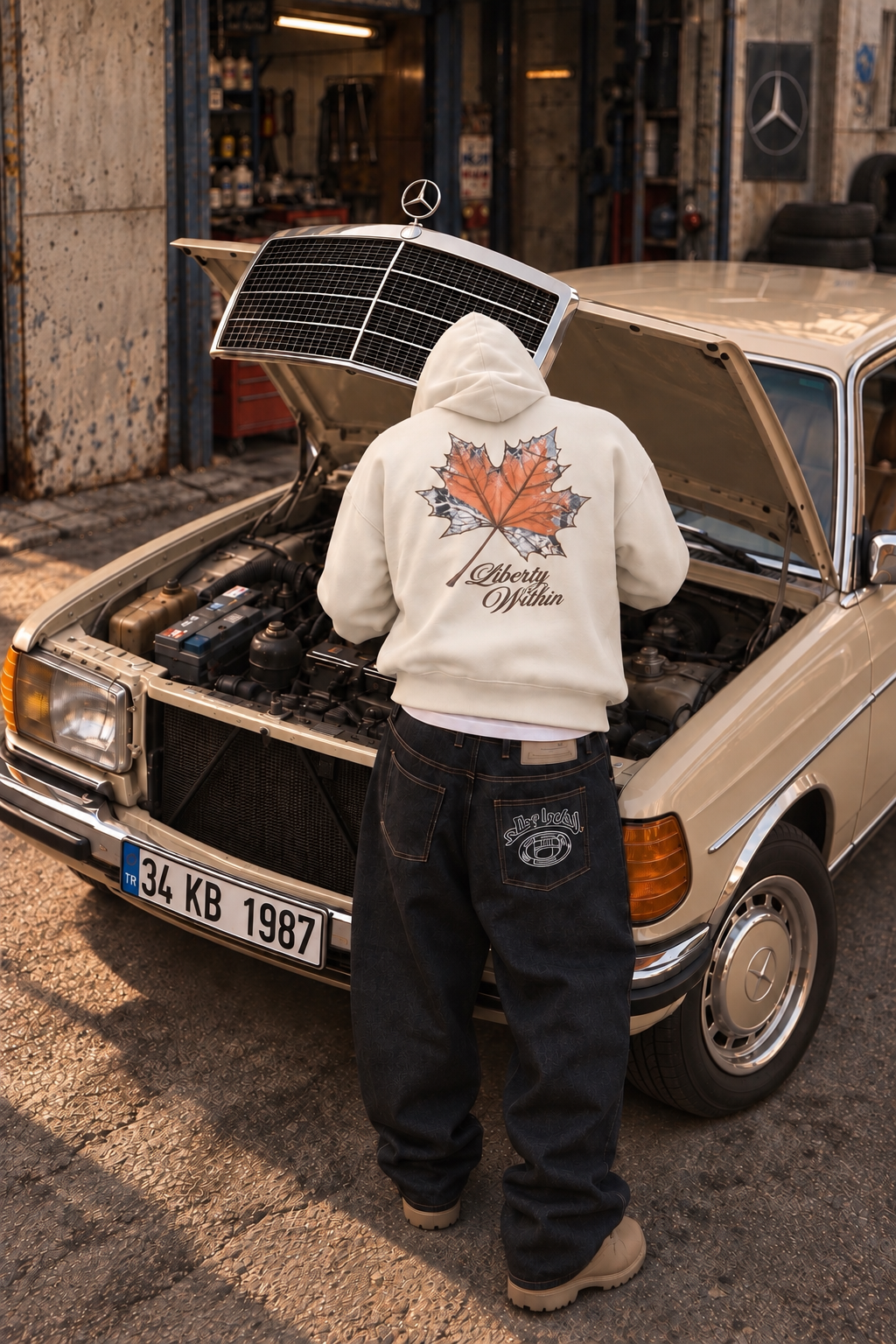 Erkek Oversize İçi Şardonlu Kapüşonlu Patch Baskılı Sweatshirt